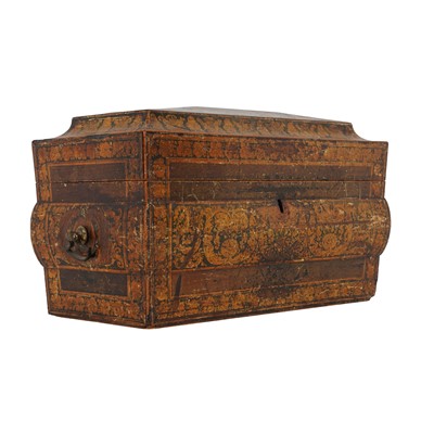 Lot 424 - A Regency red lacquer penwork tea caddy