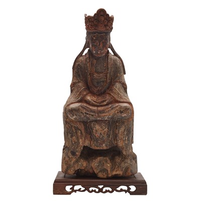 Lot 215 - A Chinese lacquered wood figure of Bodhisattva Avalokiteshvara, Ming dynasty