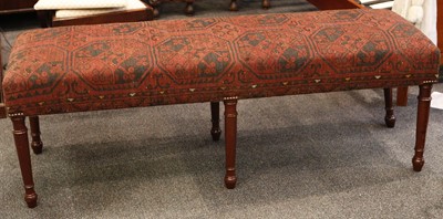 Lot 199 - A carpet window seat, hamadan over six turned...