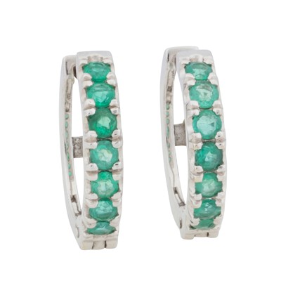 Lot 309 - A pair of emerald hoop earrings