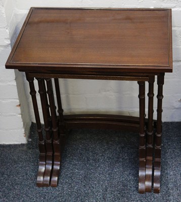 Lot 841 - Two nests of 3 mahogany side tables, turned...