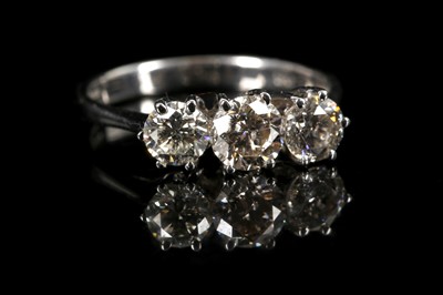 Lot 496 - An 18ct white gold, 3 stone diamond ring....
