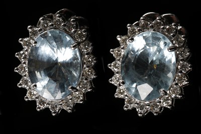 Lot 499 - A pair of 18ct white gold, aquamarine and...