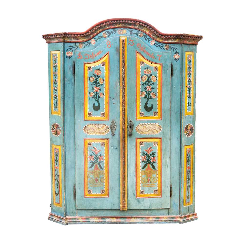 25 - Folk Art - An Alpine painted pine wardrobe, circa 1837,
