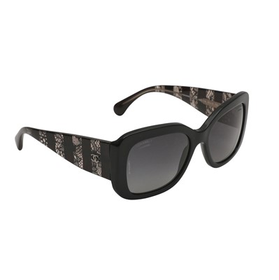 Lot 188 - Chanel Black Polarized CC Lace Retangle Sunglasses