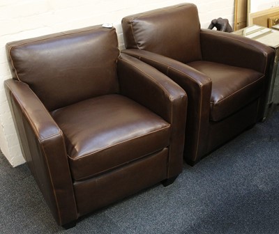 Lot 813 - A pair of leather armchairs, dark brown, 76...