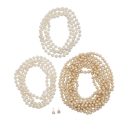 Lot 207 - A pair of earrings and three pearl imitation necklaces