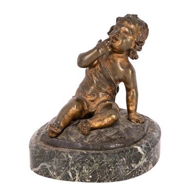 Lot 106 - After Victor Rousseau (French, 1865-1954), patinated bronze sculpture of a child