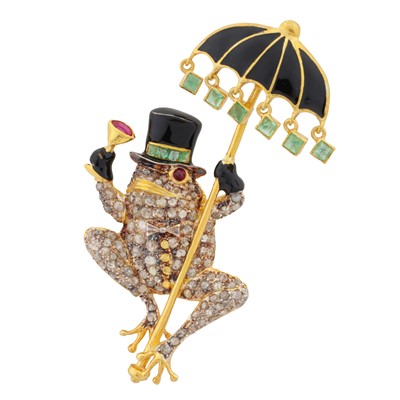Lot 376 - A gem set, enamel, and diamond frog brooch