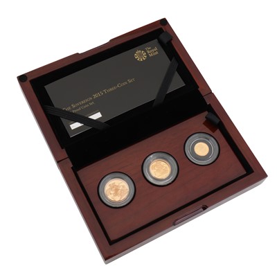 Lot 324 - GB 22ct Gold Coin- Royal Mint 2015 Proof Three Coin Sovereign Set