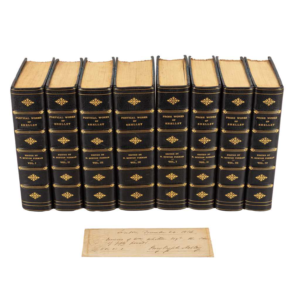 Lot 197 - Shelley. Works 8 vol., with an original cheque signed by Shelley