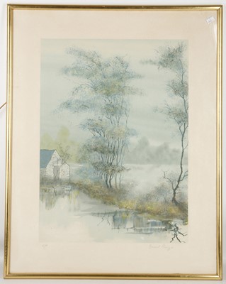 Lot 595 - Three framed landscape. One watercolour and 2...