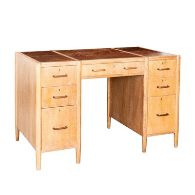 Lot 32 - Hobbs & Co. limed oak kneehole desk, early 20th century