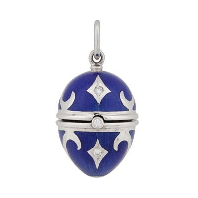 Lot 67 - Victor Mayer for Fabergé | A blue enamel and diamond egg pendant
