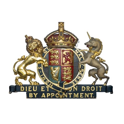 Lot 92 - A carved pine and polychrome painted Royal Coat of Arms, circa 1902-52