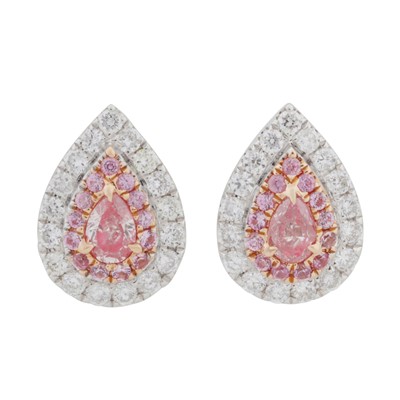 Lot 371 - A pair of diamond and pink sapphire stud earrings