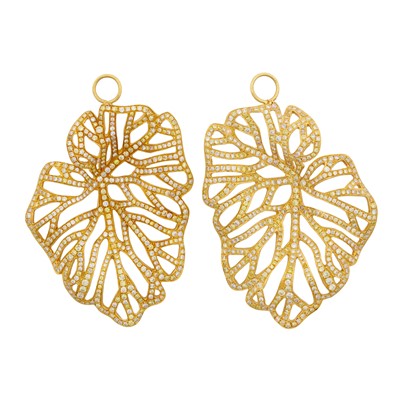 Lot 196 - Two leaf diamond pendants