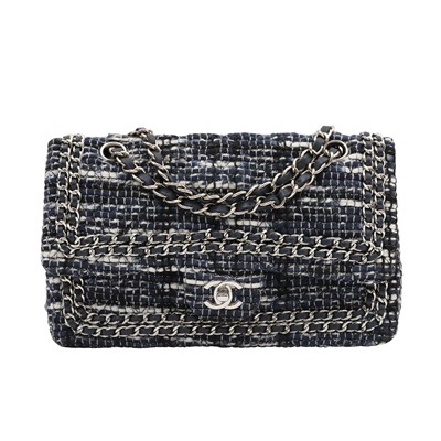 Lot 20 - Chanel Navy Tweed Medium Double Flap Bag