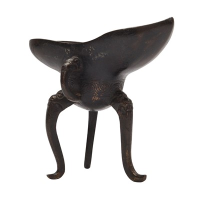 Lot 98 - A Chinese bronze ritual wine vessel, jue, Ming dynasty