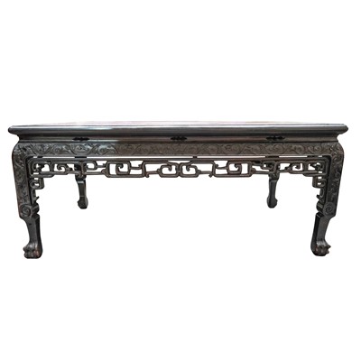 Lot 201 - A Chinese carved hardwood marble-inset coffee table