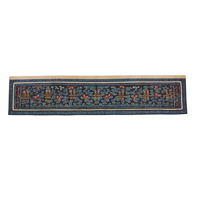 Lot 389 - A fine Chinese silk 'auspicious bats' embroidered wedding banner, Qing dynasty
