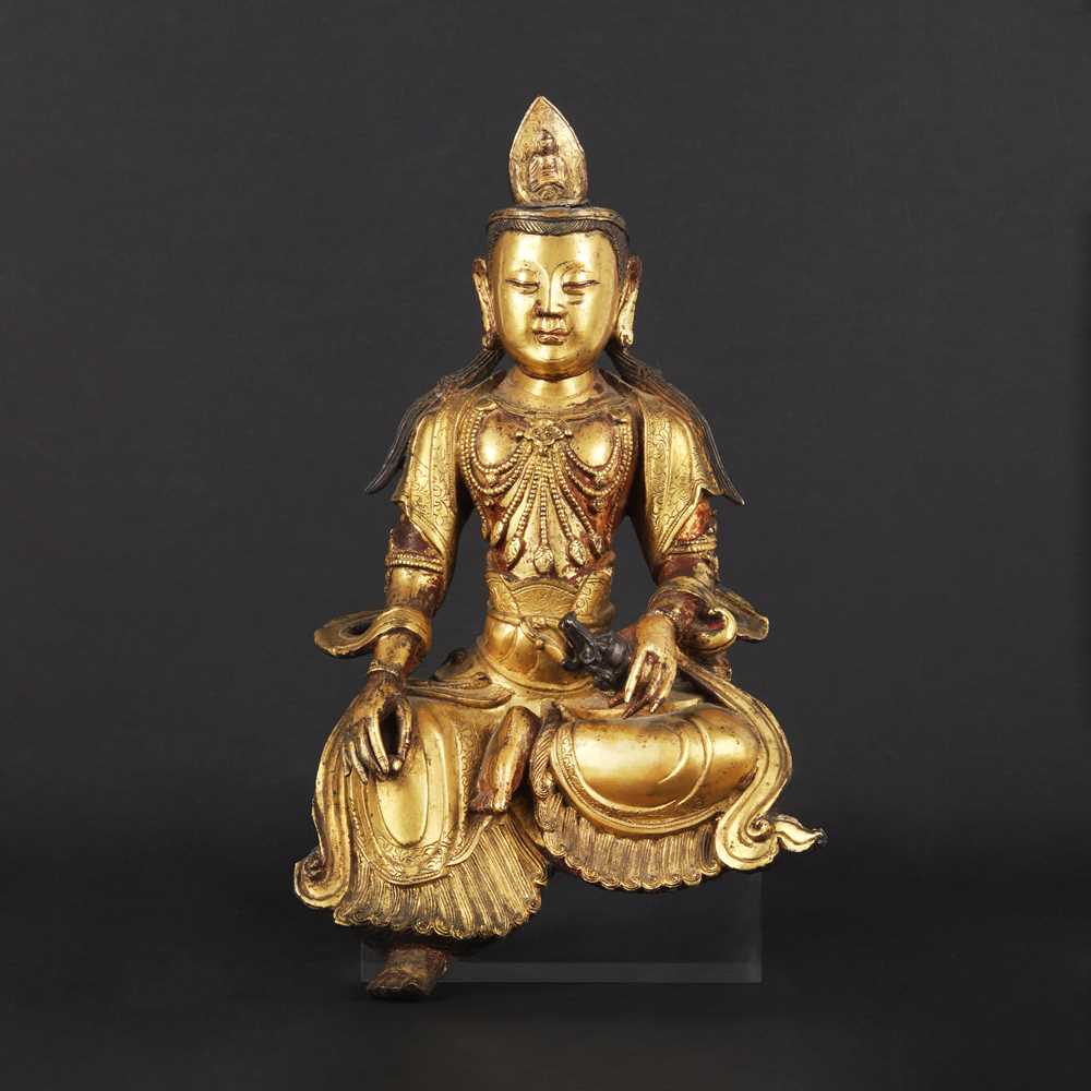 103 - A fine and rare Chinese gilt-bronze figure of Water-Moon Guanyin, Ming dynasty, 17th century
