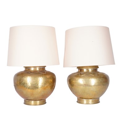 Lot 244 - A pair of Indian brass table lamps