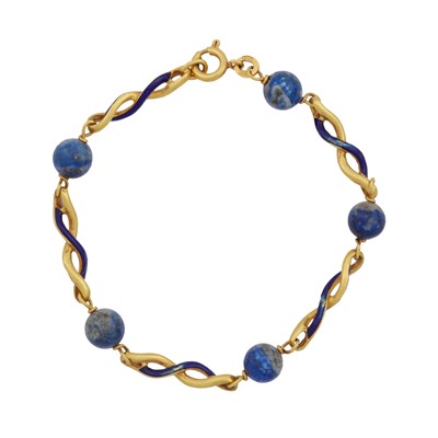 Lot 24 - Unoaerre Ι A lapis and blue enamel chain bracelet
