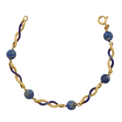 Lot 24 - Unoaerre Ι A lapis and blue enamel chain bracelet
