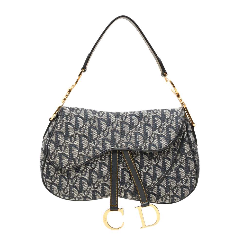 Lot 91 - Christian Dior Navy Oblique Double Saddle Bag