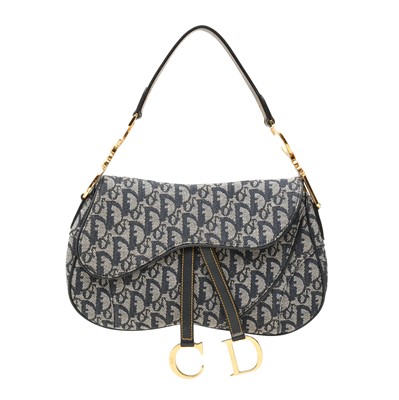 Lot 91 - Christian Dior Navy Oblique Double Saddle Bag