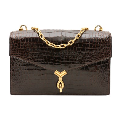 Lot 109 - λ Hermès Brown Shiny Crocodile Cordeliere Shoulder Bag