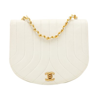 Lot 221 - Chanel White Vertical Half Moon Flap Bag