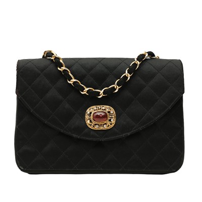 Lot 145 - Chanel Black Satin Gripoix Flap Bag