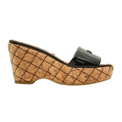 Lot 149 - Chanel Black CC Wedge Mule - Size 38.5