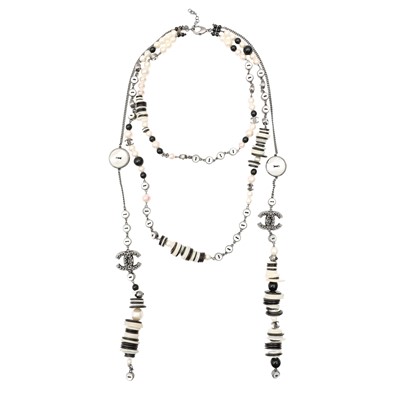 Lot 187 - Chanel Monochrome Pearl CC Multi Strand Necklace