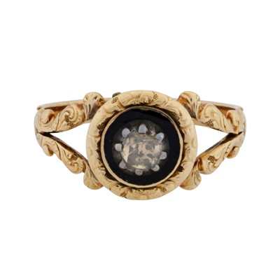 Lot 8 - A 19th century enamel and diamond mourning ring