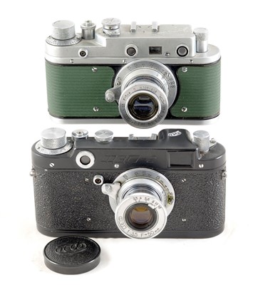 Lot 455 - Black Painted FED 2 & a Green Covered Zorki C.