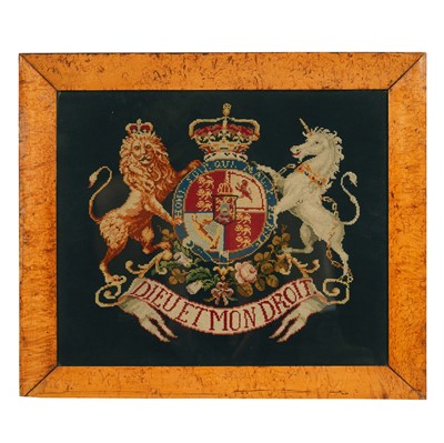 Lot 190 - A Victorian needlework panel depicting the Royal Coat of Arms