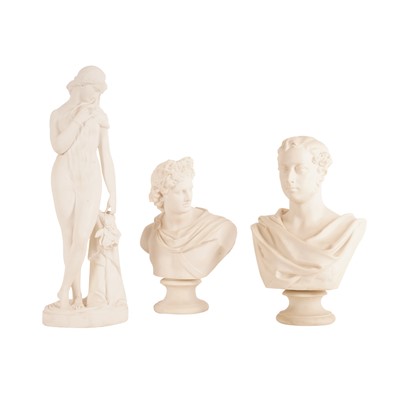 Lot 302 - A group of Victorian Parian ware, comprising of two busts and a figure, mid to late 19th Century
