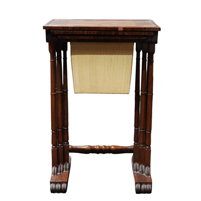 Lot 10 - A rosewood nest of tables, the largest with a chessboard inlaid top