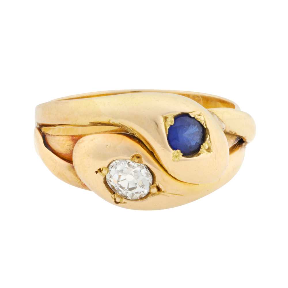 Lot 21 - A Victorian sapphire and diamond snake ring