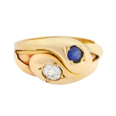 Lot 21 - A Victorian sapphire and diamond snake ring