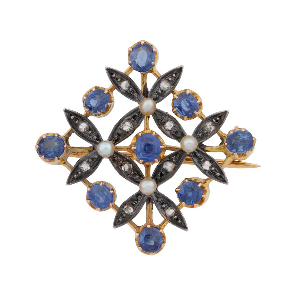 Lot 22 - A sapphire and seed pearl brooch