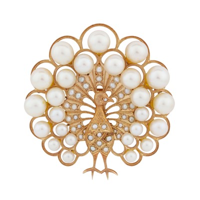Lot 185 - A pearl peacock brooch