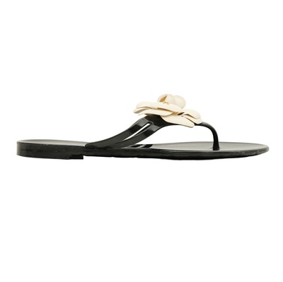 Lot 172 - Chanel Black Jelly Camellia Flower Sandal - Size 37