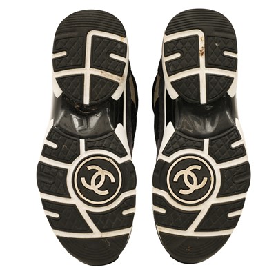 Lot 79 - Chanel Navy Tri Colour CC Runner Sneaker - Size 37