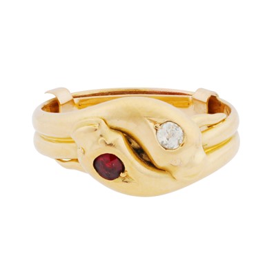 Lot 146 - A Victorian garnet and diamond snake ring