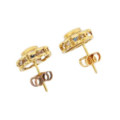 Lot 31 - A pair of sapphire and diamond flower stud earrings