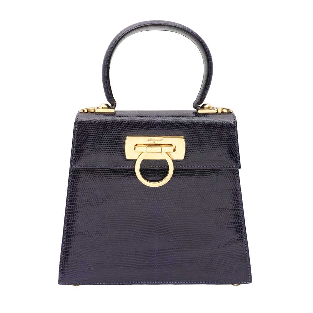 Lot 80 - λ Ferragamo Sapphire Lizard Iconic Top Handle Bag